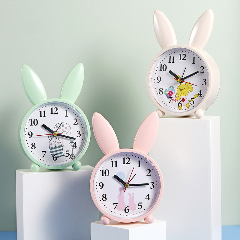 Simple Cartoon Rabbit Alarm Clock Decoration Bedroom Decoration Bedside Mute Seconds Sweeping Small Alarm Clock Student Alarm Clock Gift