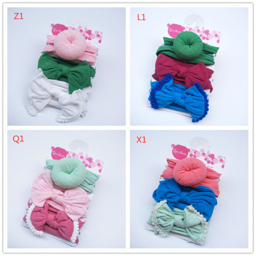 European and American children's hairband three-piece set donut girls' hair accessories baby nylon headband bow headdress cross-border goods