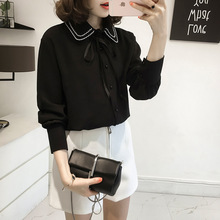 雪纺白衬衫女2022春秋新款心机设计感小众洋气学院风加绒打底上衣