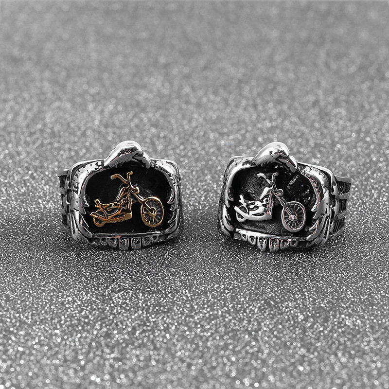 Hot Selling Retro Frosted Matte Eagle Motorcycle Motorcycle Men's Rough European and American Polished Ring Hand Jewelry Wholesale