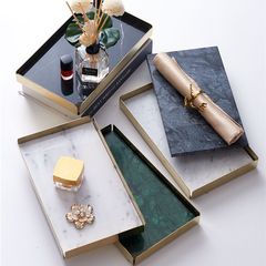 Factory Wholesale Nordic Style Metal Frame Tray Natural Marble Jewelry Storage Tray Home Decor Bathroom Decor