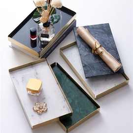 厂家批发北欧风金属框托盘天然大理石首饰收纳盘家居摆件卫浴摆件