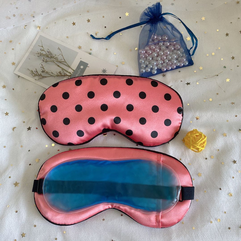 Lindo lunares máscara de ojo de seda artificial sombreado de doble cara bolsa de hielo compresa fría y caliente máscara de ojo de satén bolsa de medicina para dormir en stock