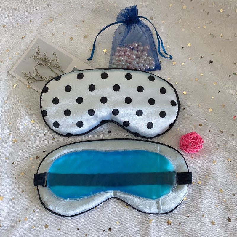 Lindo lunares máscara de ojo de seda artificial sombreado de doble cara bolsa de hielo compresa fría y caliente máscara de ojo de satén bolsa de medicina para dormir en stock