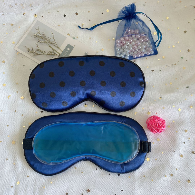 Lindo lunares máscara de ojo de seda artificial sombreado de doble cara bolsa de hielo compresa fría y caliente máscara de ojo de satén bolsa de medicina para dormir en stock