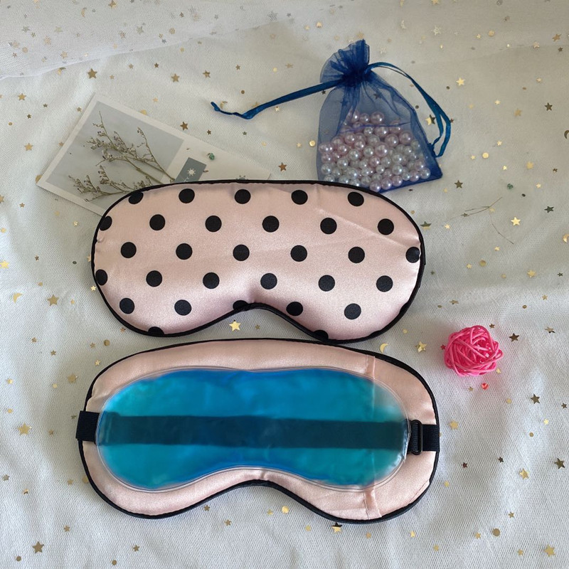 Lindo lunares máscara de ojo de seda artificial sombreado de doble cara bolsa de hielo compresa fría y caliente máscara de ojo de satén bolsa de medicina para dormir en stock
