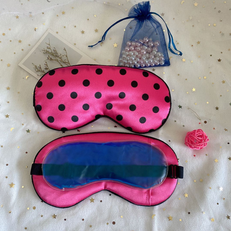 Lindo lunares máscara de ojo de seda artificial sombreado de doble cara bolsa de hielo compresa fría y caliente máscara de ojo de satén bolsa de medicina para dormir en stock