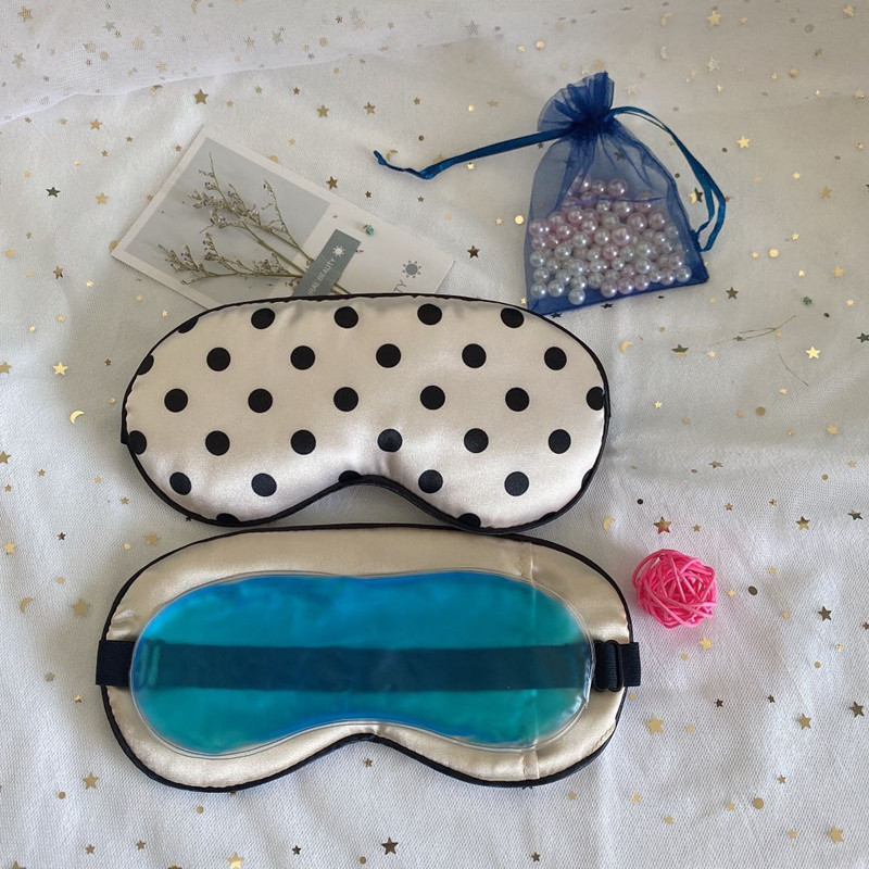 Lindo lunares máscara de ojo de seda artificial sombreado de doble cara bolsa de hielo compresa fría y caliente máscara de ojo de satén bolsa de medicina para dormir en stock