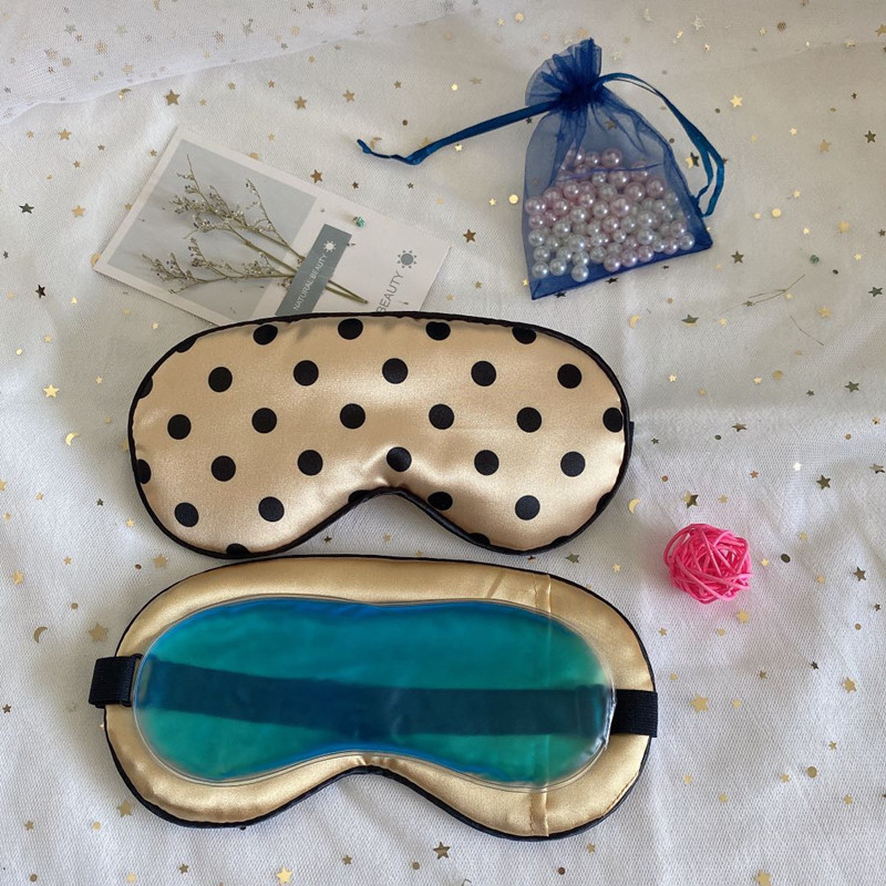 Lindo lunares máscara de ojo de seda artificial sombreado de doble cara bolsa de hielo compresa fría y caliente máscara de ojo de satén bolsa de medicina para dormir en stock