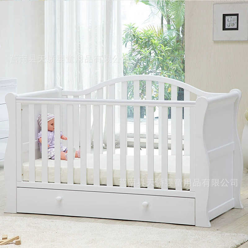 Европейская сани из цельного дерева детская кроватка детская кровать bb детская кровать шитая кровать размера "bb" коричневый белый большой размер 140*70