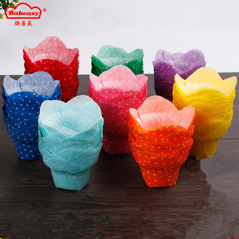 波点荷花蛋糕纸杯蛋糕纸托烘焙防油纸托 可高温烤箱用玛芬纸托