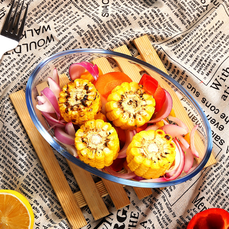 Placa de horno de vidrio templado resistente al calor tipo pescado hogar placa de horno ovalada horno de microondas Placa de pescado a la parrilla especial