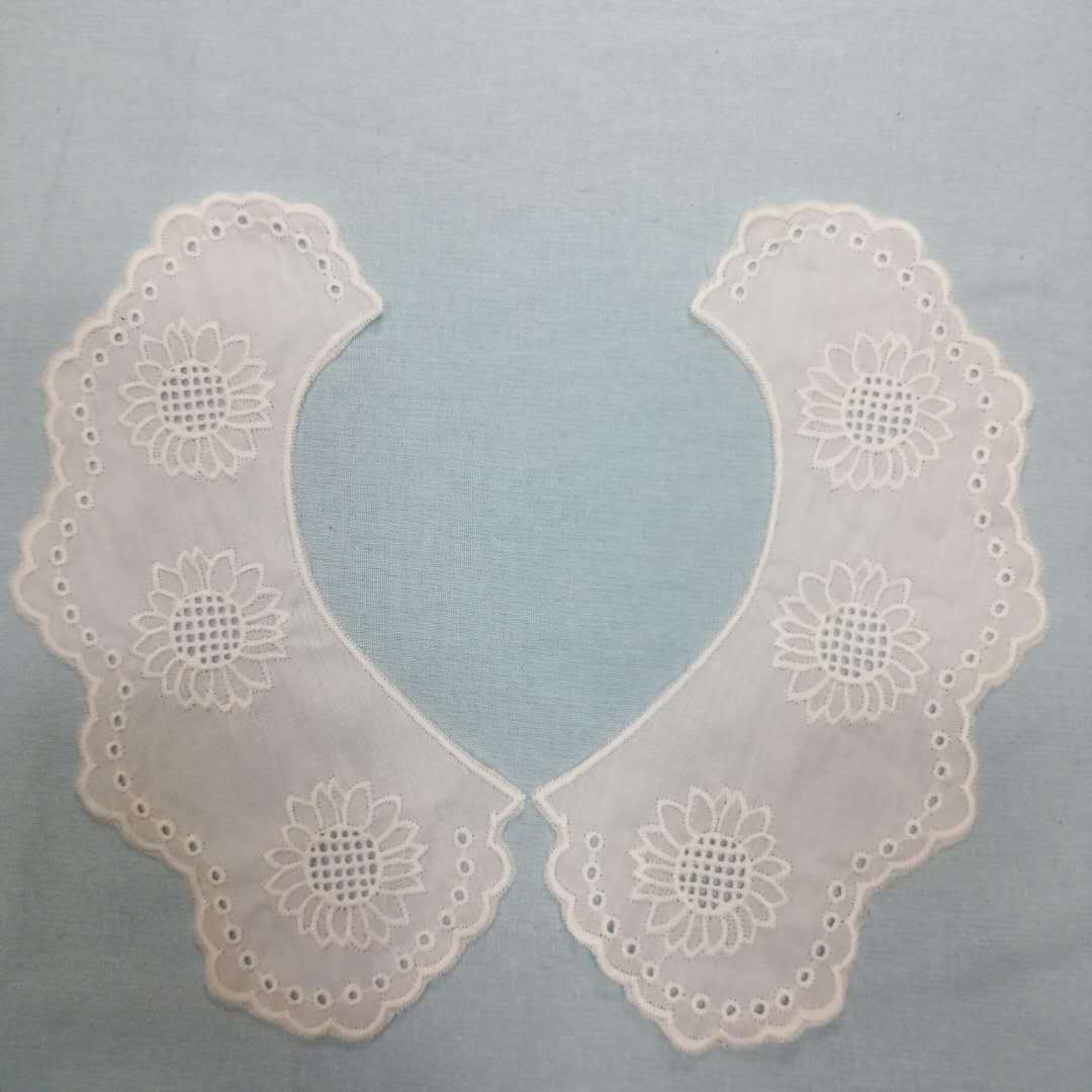 女童新款米白色棉布镂空刺绣翻领假领子花边服装绣花辅料现货批发