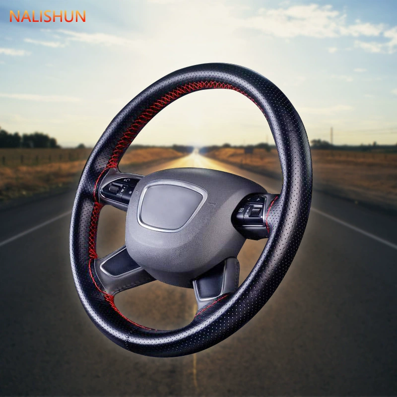 Чехол на руль автомобиля, кожаный сшитый вручную чехол на руль Four Seasons, универсальный чехол для автомобильной ручки, нескользящий кожаный чехол, впитывающий пот