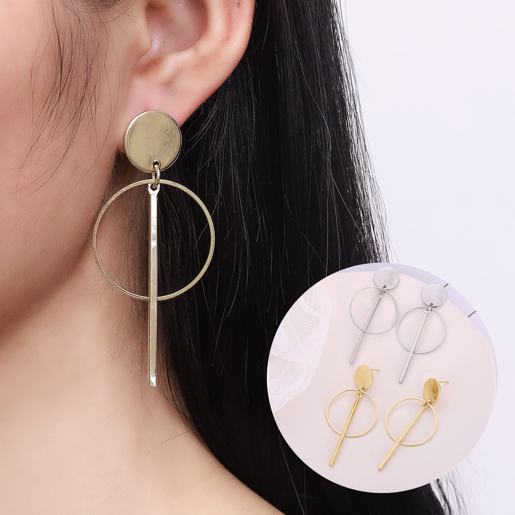 Pendientes de círculo hueco minimalistas estilo coreano - Pendientes colgantes de borlas largos y elegantes para mujer
