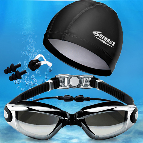 Short men's swimsuit, men's large size shark texture swimwear, swim cap, swim goggles set, one-piece dropshipping