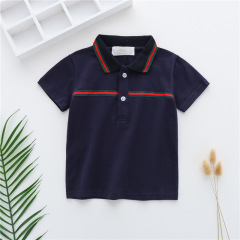 Men's Summer Short Sleeve Han Style Trendy Cotton Shirt for Children, Half-Sleeve T-Shirt for Middle and Small Children with Stand Collar