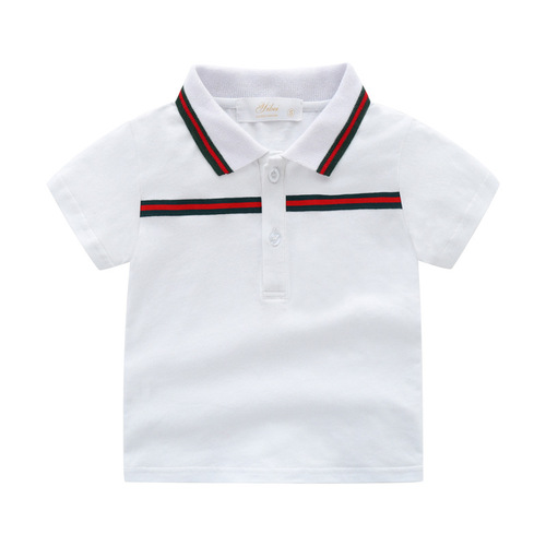 Men's Summer Short Sleeve Han Style Trendy Cotton Shirt for Children, Half-Sleeve T-Shirt for Middle and Small Children with Stand Collar