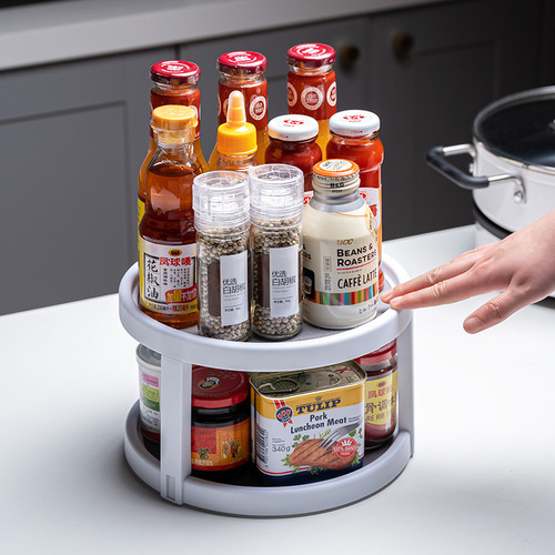 Yimijia multifunctional rotating kitchen condiment bottle fruit plate storage rack double-layer storage rack