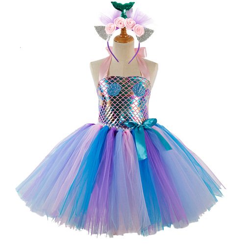 European and American children's clothing mermaid tutu skirt girls tutu skirt cospaly performance dress fish scale dress skirt