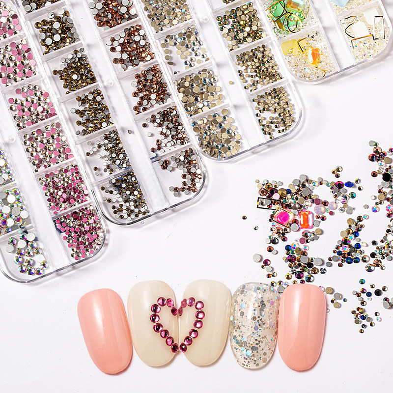 Taifei arte de uñas de alta plata diamante plano 12 arte de uñas color mágico abwater diamante decoración brillante tira de diamante en caja