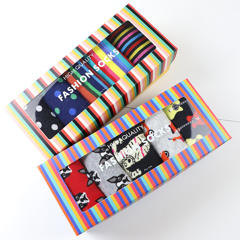 New gift box cross-border foreign trade high quality combed cotton Father's Day cartoon fun jacquard men's and women's tide socks tube socks
