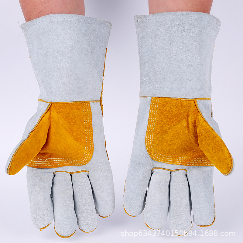 厂家防火线二层牛皮挂里电焊加托防烫隔热耐高温安全防护劳保手套