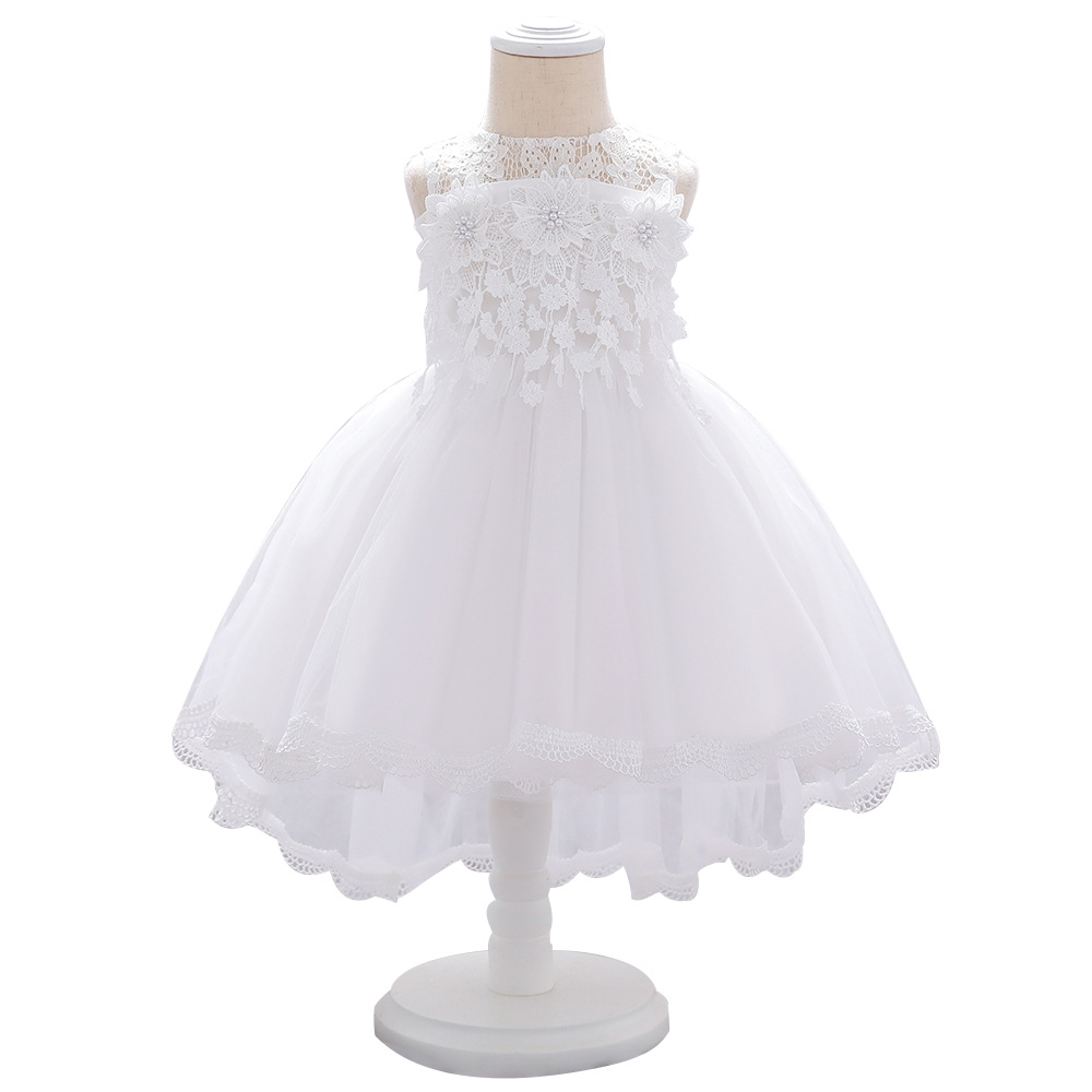 European and American New One-Year-Old Washed Dress Spliced Lace Sleeveless Princess Dress Girls Stereo Applique Beaded Tuxedo