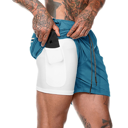 2020 New Summer Double Layer Quick-Drying Breathable Men's Shorts for Sports Training Running Straight Leg without Pockets Five-Finger Beach