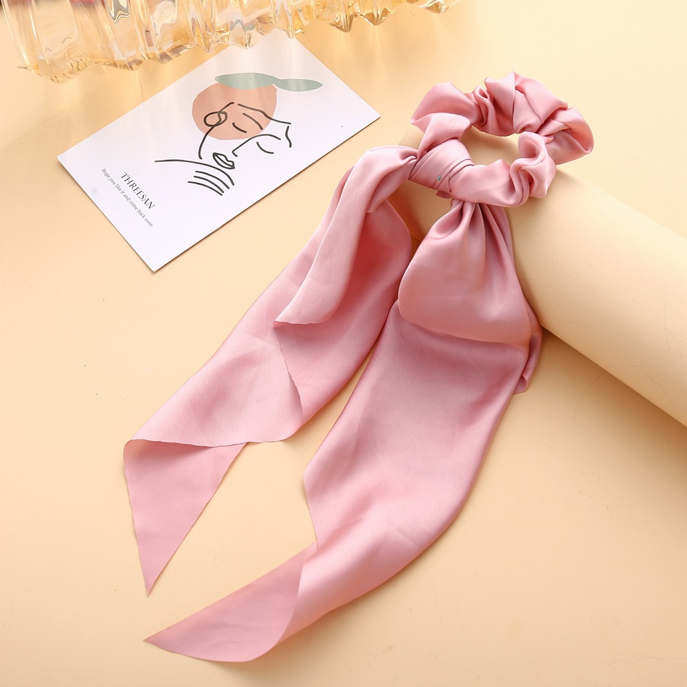 Han Zhishang European and American Knotted Ribbon Satin Large Intestine Ring Single Color Silky Square Scarf Hair Tie Women's Ponytail Hair Tie