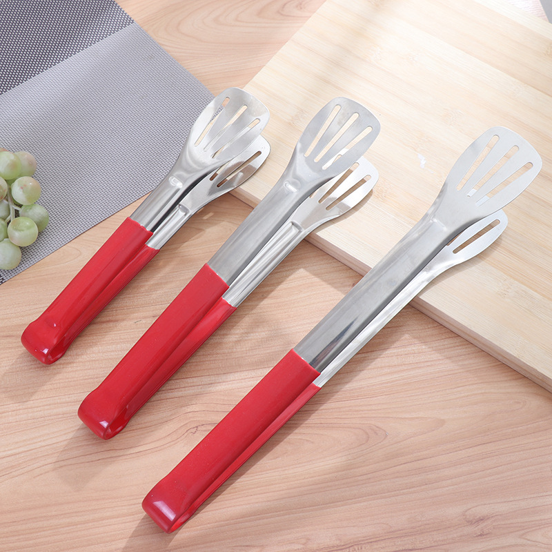 Red rubber handle household non-magnetic stainless steel food clip food clip stainless steel food barbecue clip buffet clip
