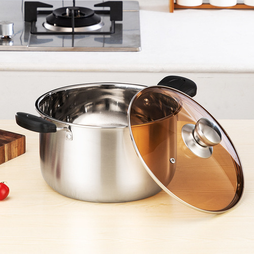 Directly supplied from the manufacturer, stainless steel auxiliary Internet celebrity food pot, thickened double bottom household double-ear soup pot, single-handled milk pot gift