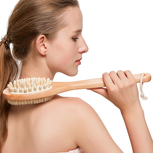 37cm Hemu bath brush double-sided massage brush temple brush wooden massage brush long handle bath brush scrub bath brush