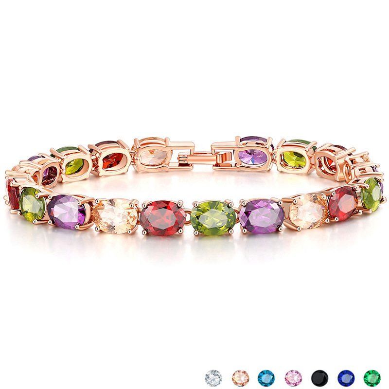 Kérastase Hot Selling Bracelet European and American Copper Jewelry Crystal Colorful Bracelet Rose Gold Color Bracelet Zircon Bracelet Women