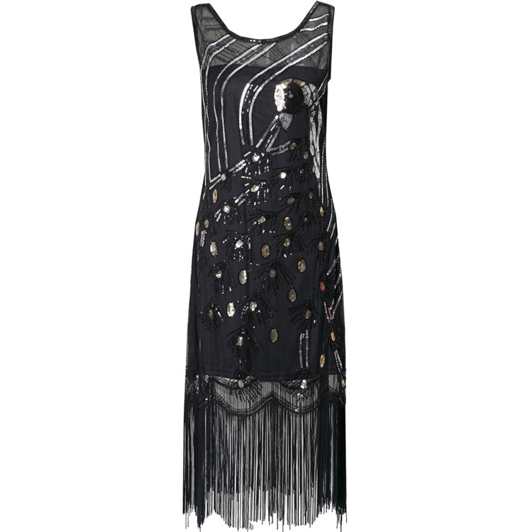 Cross-border Explosions Ball Party Tassel Evening Dress 1920s European and American Round Neck Sequin Beaded Sleeveless Dress for Women Cross-border Explosions Ball Party Tassel Evening Dress 1920s European and American Round Neck Sequin Beaded Sleeveless Dress for Women