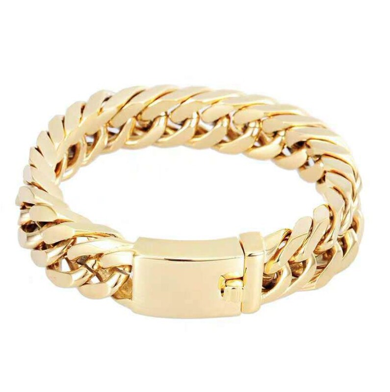 European and American Fashionable 18K Real Gold Plated Bracelet, Stylish and Domineering Men's Electroplated Alloy Double Buckle Trendyy and Atmospheric Bracelet European and American Fashionable 18K Real Gold Plated Bracelet, Stylish and Domineering Men's Electroplated Alloy Double Buckle Trendyy and Atmospheric Bracelet