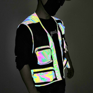 Cross-border Amazon Colorful Reflective Vest Multi-pocket Functional Waistcoat European and American Men's Fishing Photography Tooling Vest