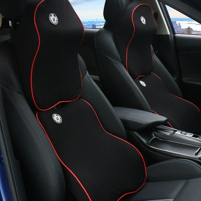 Yujun Car Memory Foam Big Neck Pillow Lumbar Pillow Car Headrest Lumbar Pillow Car Cushion Fabric Pillow Car Supplies (Headrest) - black-and-red-headrest