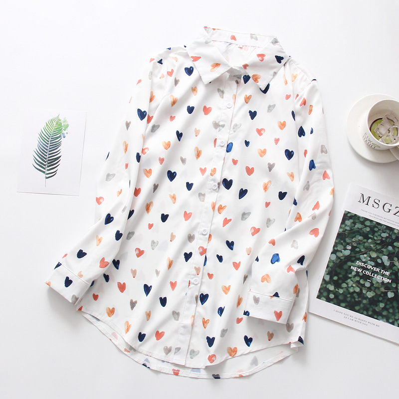 Autumn 2019 New Fashion Long-sleeved Loose Top Korean Style Love Printed Shirt Women's Fashion