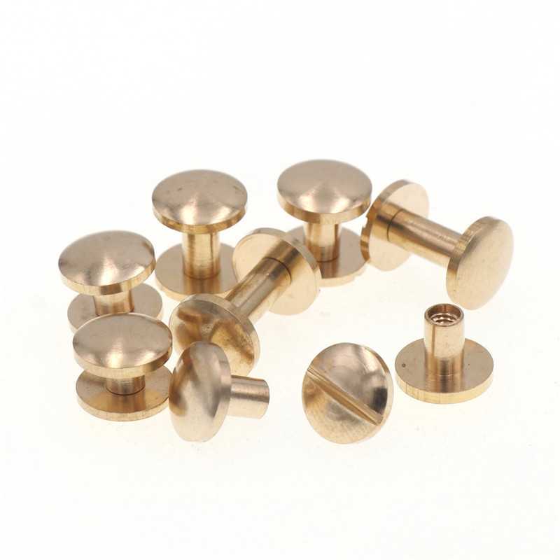 厂销纯铜平面弧面螺丝黄铜皮带螺丝一字平头工字钉腰带配件批发