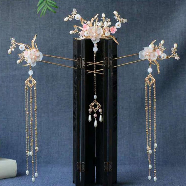 Chinese Bride Children's Hanfu Headwear Ancient Costume Tassel Hairpin Comb Accessories Set New Arrival Hand-made Hair Crown Ornaments