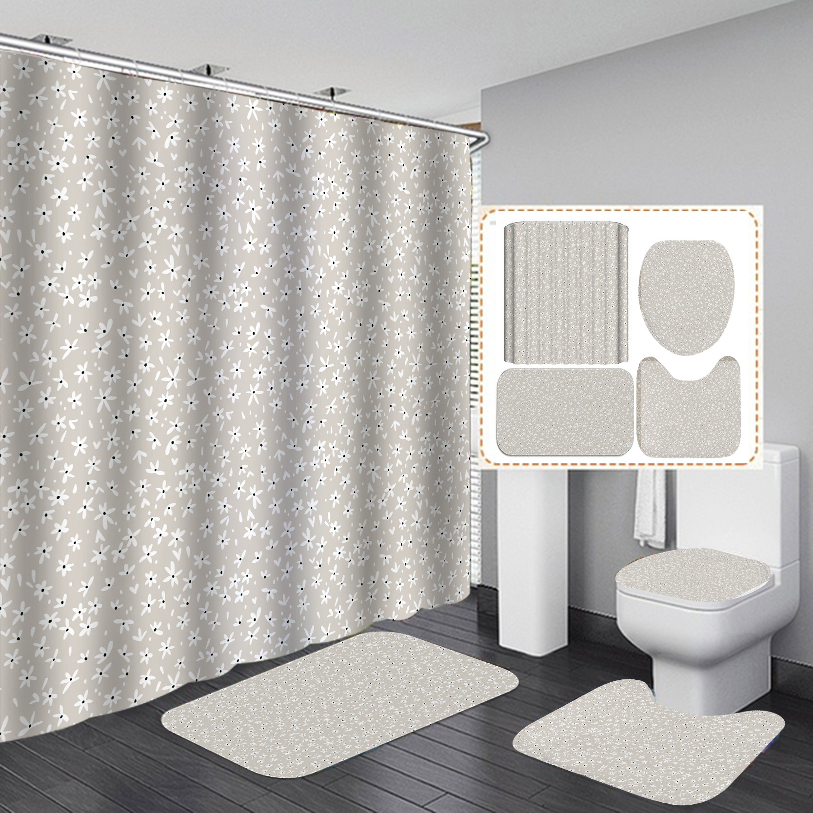 Transfronterizo Comercio electrónico caliente HD Impresión digital poliéster impermeable pequeño floral baño Hotel ducha cortina fábrica suministro directo
