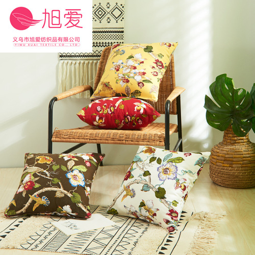 Xuai American Flowers and Birds Leaves Cotton Office Car Sofa Pillow Cushion Cover Without Core Manufacturer Wholesale