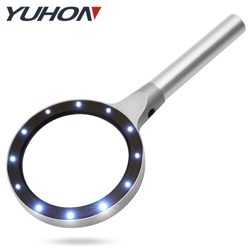 Большое зеркало из алюминиевого сплава 12LED свет HD для пожилых людей ручное чтение 10 раз увеличительное стекло противоударный тканевый чехол