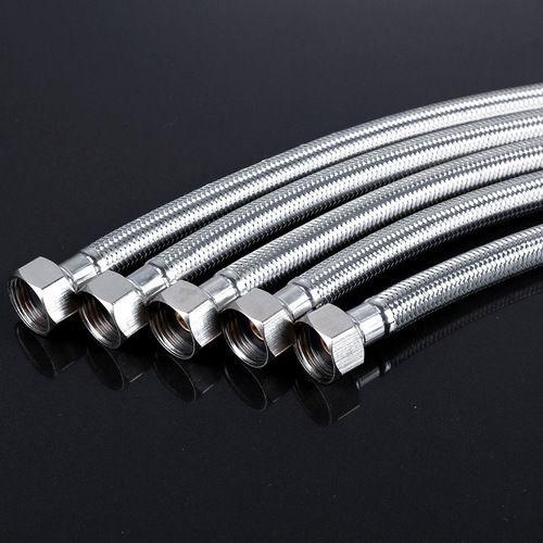 304 stainless steel water inlet hose metal braided thickened copper head hot and cold water pipe toilet water heater connecting pipe 4 points