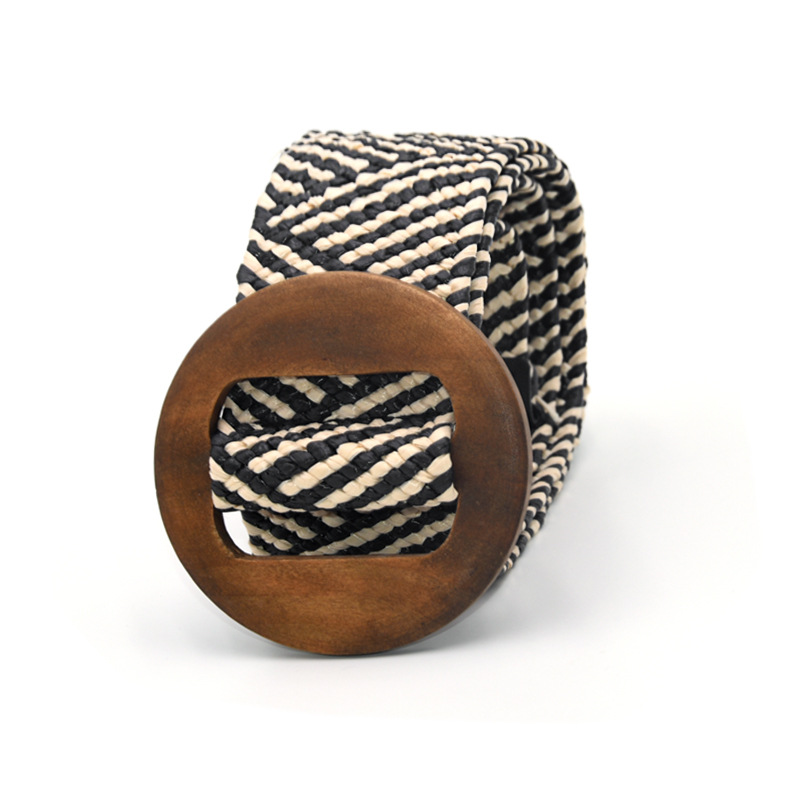 Venta directa de fábrica 2019 nueva hebilla de madera tejida banda elástica cintura delgada de las mujeres cinturón de moda libre variedad de pruebas completa