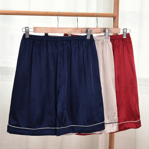 Summer Men's Ice Silk Pajama Pants with Drawstring Shorts, Silk Solid Color Loose Plus Size Home Pants, Thin Style, Wearable Outside