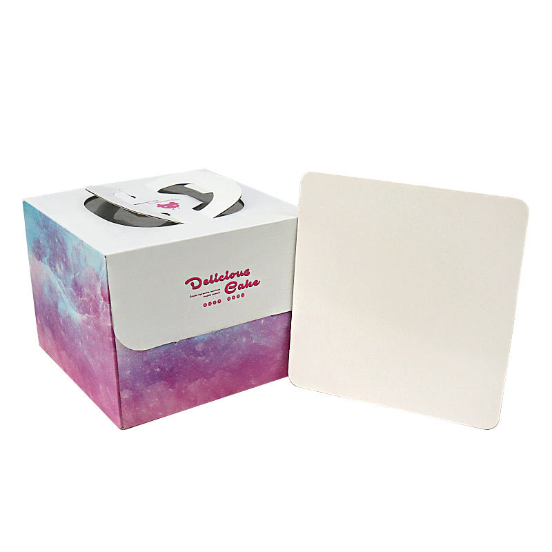 工厂直销烘焙包装8寸手提透明生日蛋糕盒点心包装盒送淋膜底托