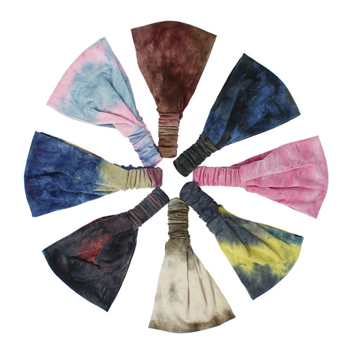 European and American new yoga hairbands, sports and fitness elastic headbands, elastic tie-dye wide hairbands, women's hair accessories