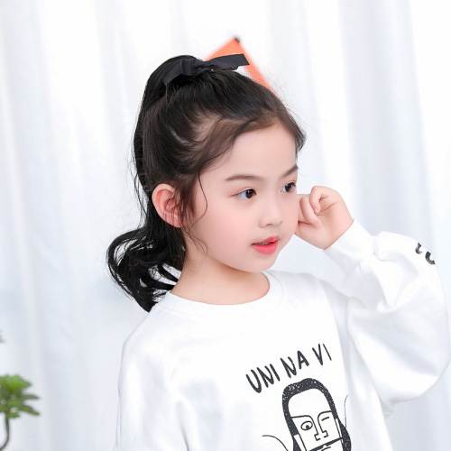 Kids' curly long hair ponytail wig ribbon-style baby wig curly ponytail children's wig ponytail curly